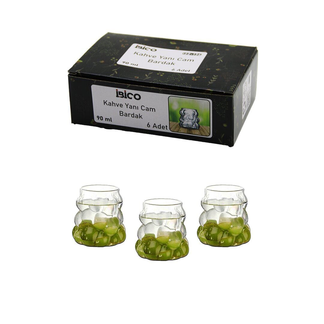 *İBİCO İ22-136 ( 6PCS ) ( KULPSUZ ) ( ÜZÜM & KABARCIKLI CAM ) KAHVE YANI BARDAK ( 90ML )*24=K