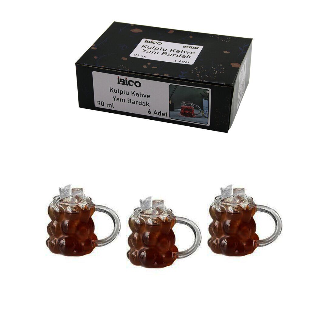 *İBİCO İ22-137 ( 6PCS ) ( KULPLU ) ( ÜZÜM & KABARCIKLI CAM ) KAHVE YANI BARDAK ( 90ML )*24=K