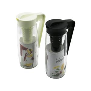 QLUX C-00250 KAREFE DETOX (2İN1=MEYVE TÜPLÜ & DÜZ ŞEFFAF CAM) SÜRAHİ (1600 CC) (PLASTİK KAPAK) (TAK--ÇIKAR (7=ŞEKİL) PLS.KULP )*6=K