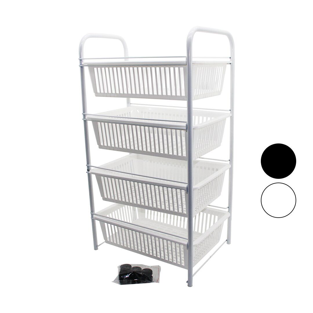 LALEZAR LZR-506 ( 4 KATLI ) ( ÇEKMELİ SEPET ) SEBZELİK & MEYVELİK ( TEKERLEKLİ ) ( METAL KASA ) ( PLASTİK SEPET )*4=K