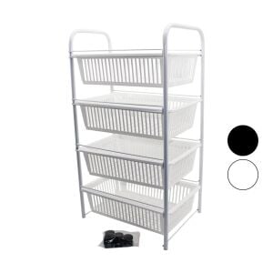 LALEZAR LZR-506 ( 4 KATLI ) ( ÇEKMELİ SEPET ) SEBZELİK & MEYVELİK ( TEKERLEKLİ ) ( METAL KASA ) ( PLASTİK SEPET )*4=K