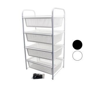 LALEZAR LZR-506 ( 4 KATLI ) ( ÇEKMELİ SEPET ) SEBZELİK & MEYVELİK ( TEKERLEKLİ ) ( METAL KASA ) ( PLASTİK SEPET )*4=K