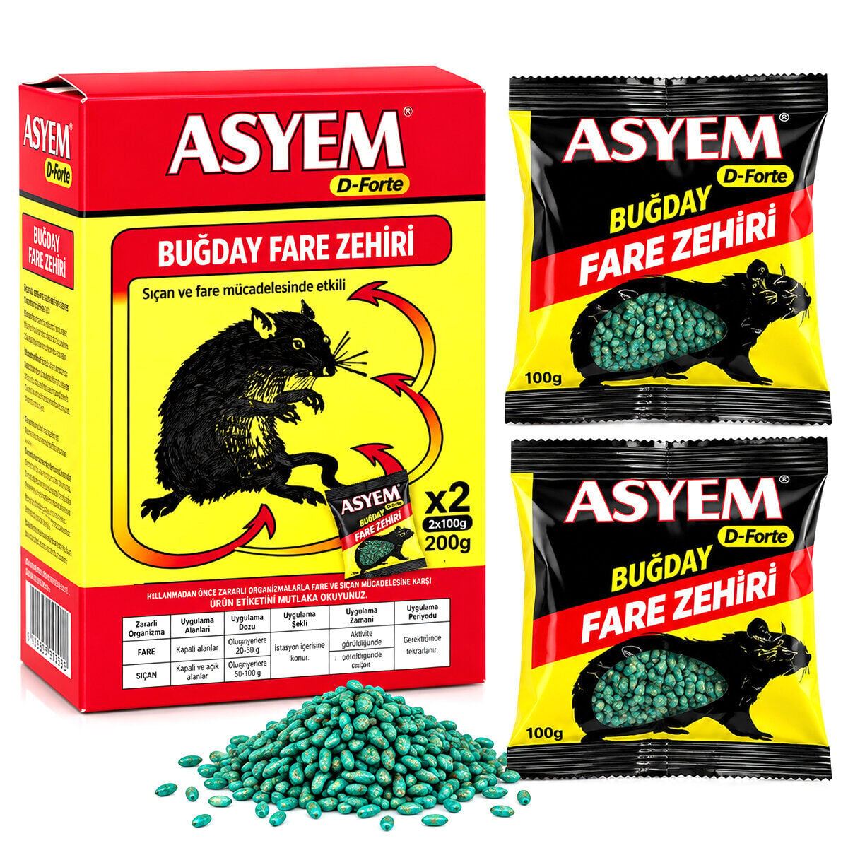ASYEM D-FORTE BUĞDAY FARE YEMİ ZEHİRİ ( 2X100=200GR )*100