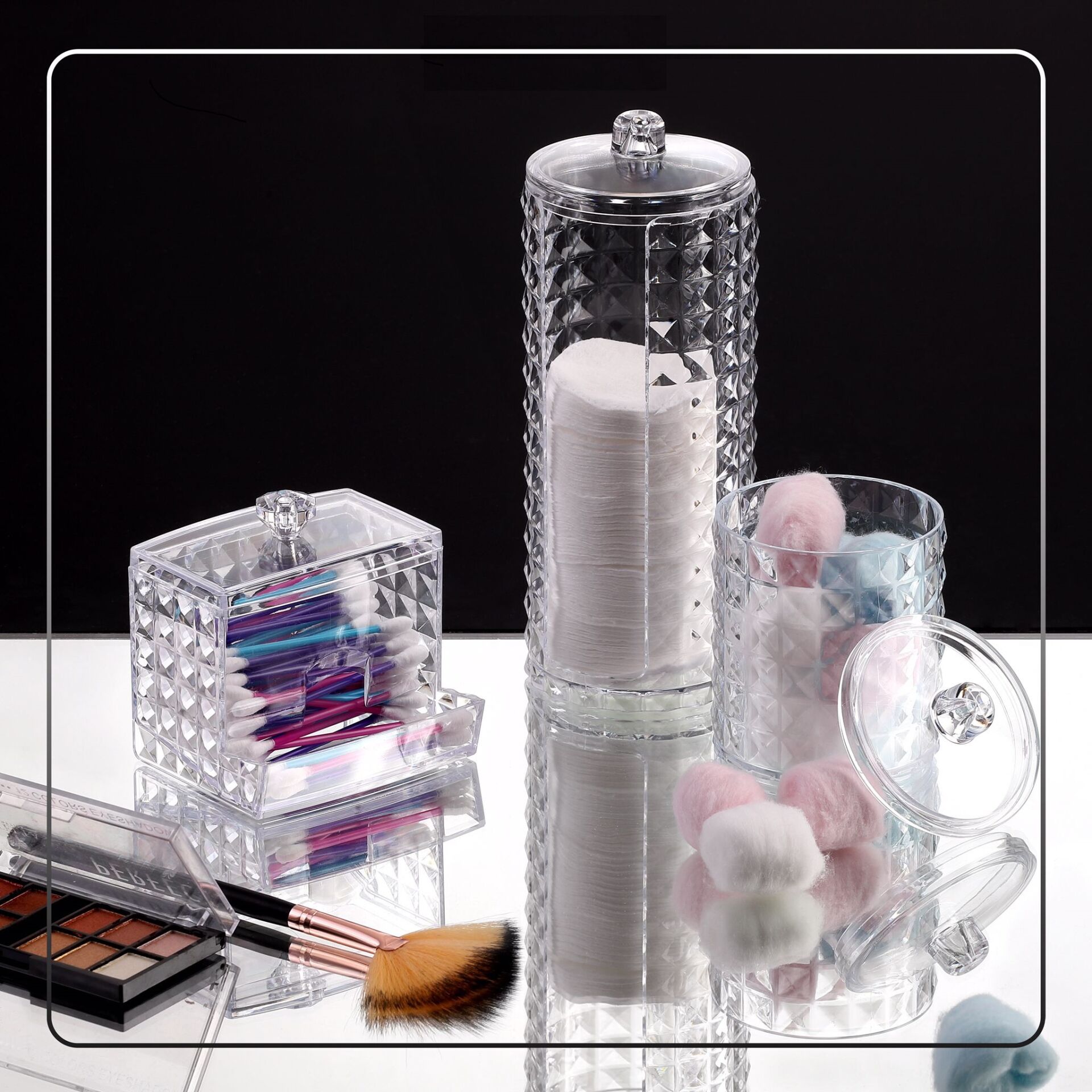 BLACKSTONE KRC-028 DİAMOND ( 3LÜ ) ORGANİZER SET (MİKA KRİSTAL PLASTİK) (KULAK PAMUKLUK & MAKYAJ PAMUKLUK & MENDİLLİK)*24