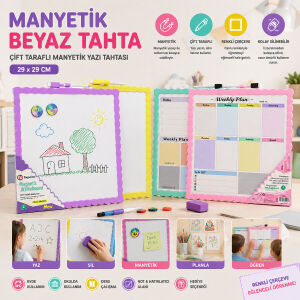 NEW MAGNETİC WHİTEBOARD JL-116 ( 29X29CM ) (ORTA) MANYETİK YAZI TAHTASI (ÇİFT TARAFLI) (RENKLİ ÇERÇEVE)*12X8