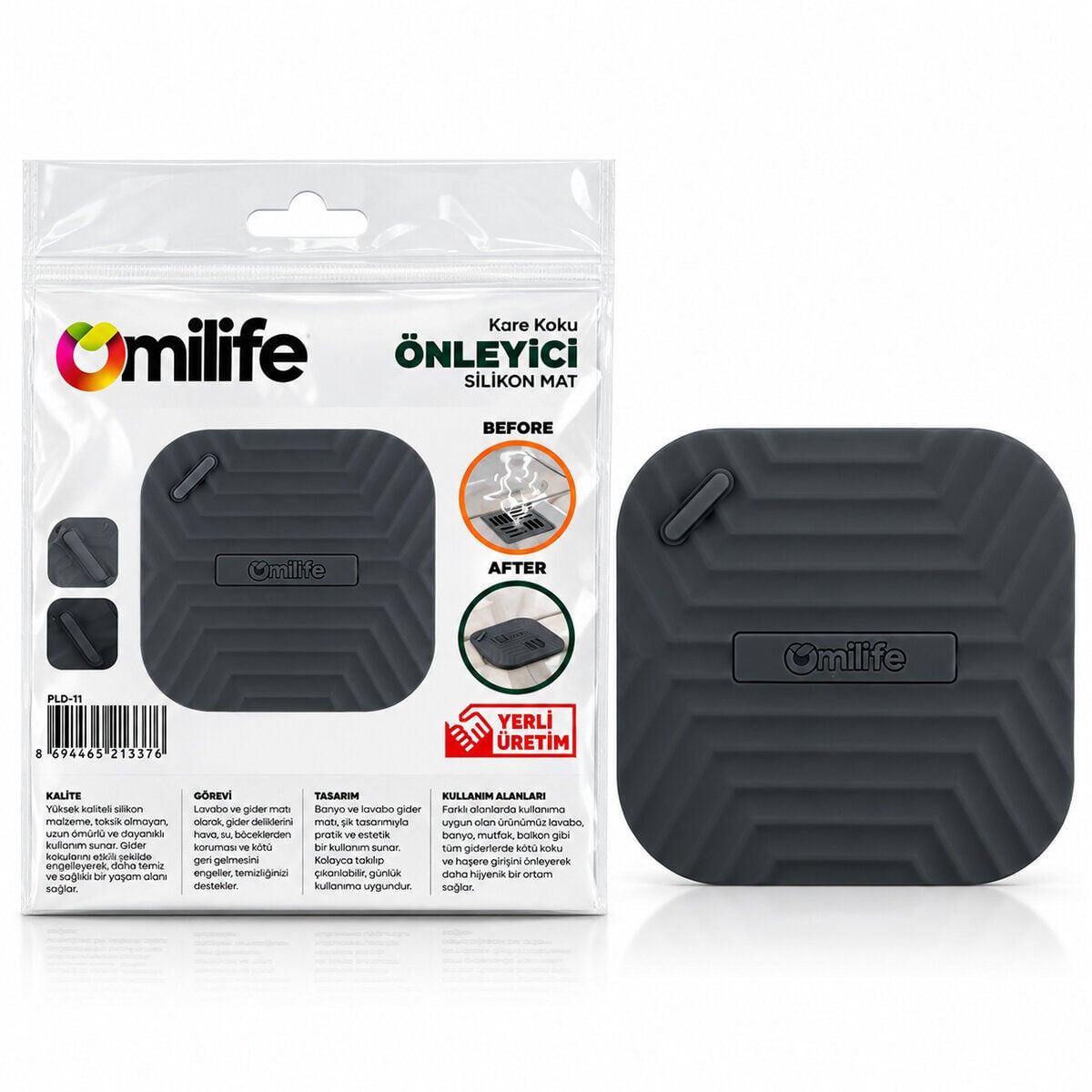 OMİLİFE PLS01-30  ( KARE ) ( GİDER KAPAK & SİLİKON ) LAVABO SÜZGEÇ KOKU ÖNLEYİCİ ( KOKU GİDERİCİ ) ( RENKLİ MAT )*50X10
