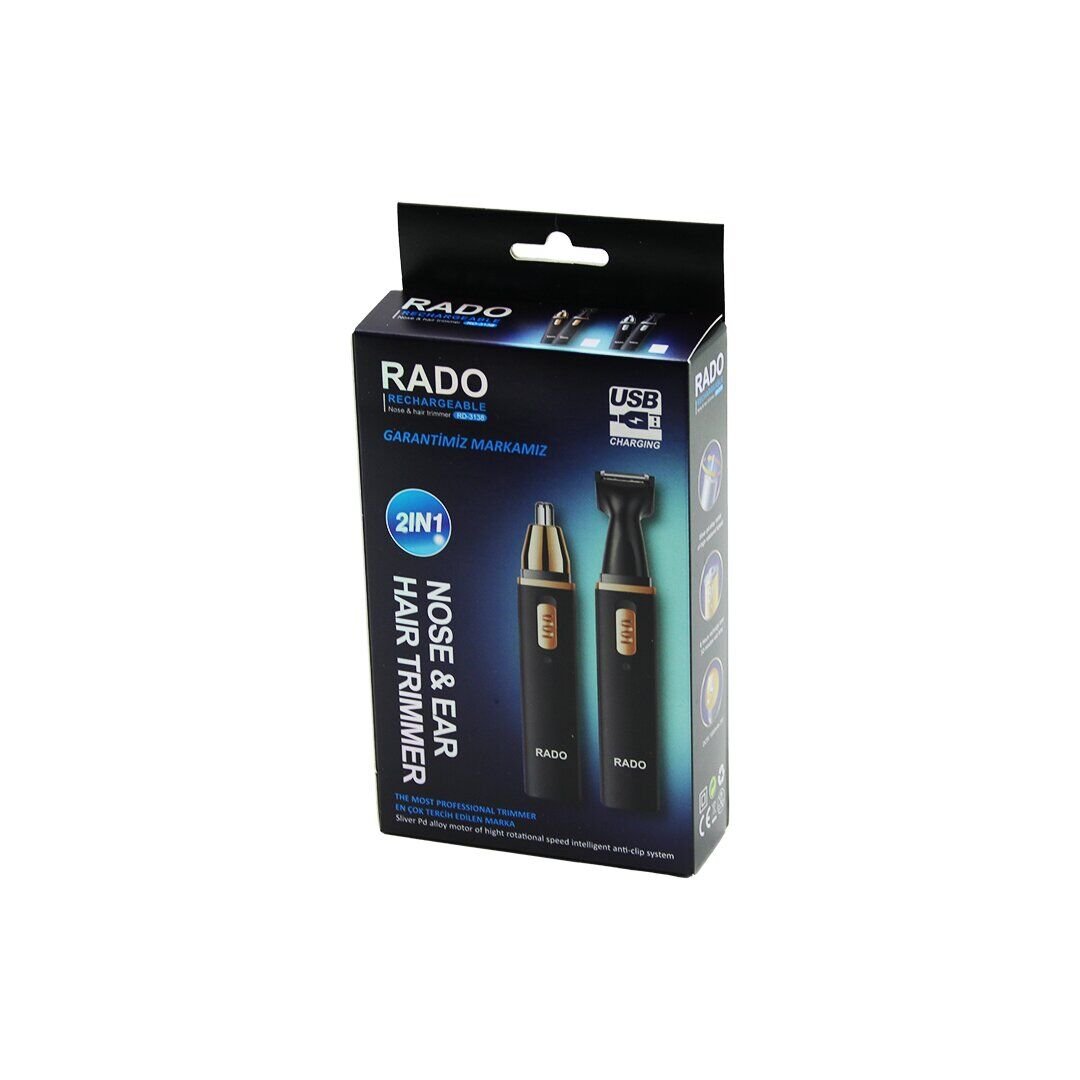 RADO RD-3138 (KARE GÖVDE & KAPAKLI) (2 BAŞLIK) (BURUN-KULAK-YANAK KIL TÜY ALMA& FAVORİ-ENSE ÇİZİM) MAKİNESİ (USB ŞARJLI)*100