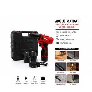 RODEX RDX-3322 ( 2 KADEME HIZ & VİTESLİ ) ( ŞARJLI ) MATKAP ÇİFT BATARYA  ( 0-350 / 0-1350 RPM ) ( 12V / 1.5A LI-ION )*10