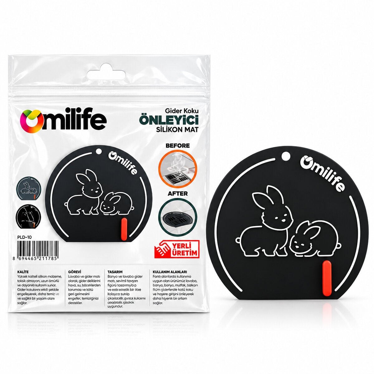 OMİLİFE PLS01-10 ( HAYVAN FİGÜRLÜ ) SÜZGEÇ KOKU ÖNLEYİCİ RENKLİ MAT ( GİDER KAPAK & SİLİKON )*50X10