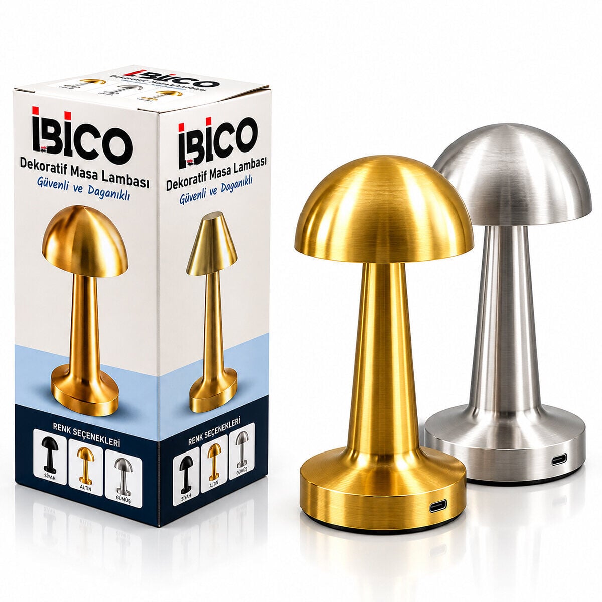İBİCO İ10-028 ( GOLD - SİLVER & OVAL ) DEKORATİF MASA LAMBASI MANTAR ( DOKUNMATİK ) ( USB & TYPE-C ŞARJLI ) ( 3 FONKSİYON RENKLİ )*24=K