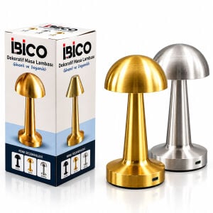 İBİCO İ10-028 ( GOLD - SİLVER & OVAL ) DEKORATİF MASA LAMBASI MANTAR ( DOKUNMATİK ) ( USB & TYPE-C ŞARJLI ) ( 3 FONKSİYON RENKLİ )*24=K