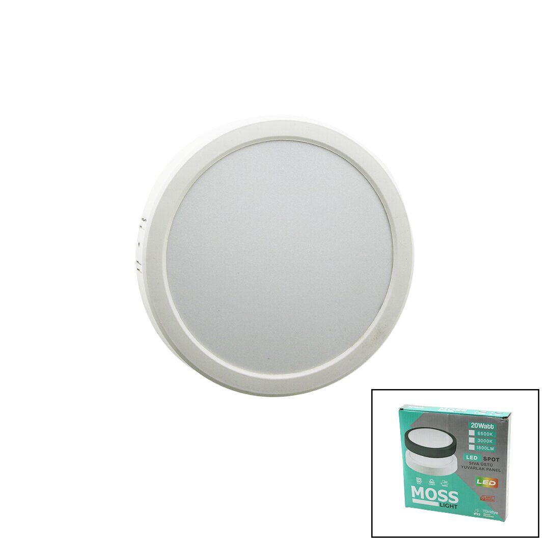 MOSS LIGHT ( 20W ) ( YUVARLAK ) ( BEYAZ METAL KASA ) ( SIVA ÜSTÜ ) LED SLİM PANEL (1350LM)*40
