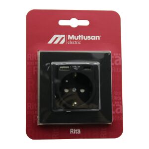 MUTLUSAN RİTA-2220 629 0284 ( BLİSTERLİ & KARTLI ) ( SİYAH & USB + TYPE-C ' Lİ TOPRAKLI PRİZ ) ÇERÇEVELİ*8X1