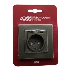 MUTLUSAN RİTA-2220 629 0286 ( BLİSTERLİ & KARTLI ) ( ANTRASİT & USB + TYPE-C ' Lİ TOPRAKLI PRİZ ) ÇERÇEVELİ*8X1