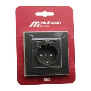 MUTLUSAN RİTA-2220 629 0295 ( BLİSTERLİ & KARTLI ) ( FÜME & USB + TYPE-C ' Lİ TOPRAKLI PRİZ ) ÇERÇEVELİ*8X1