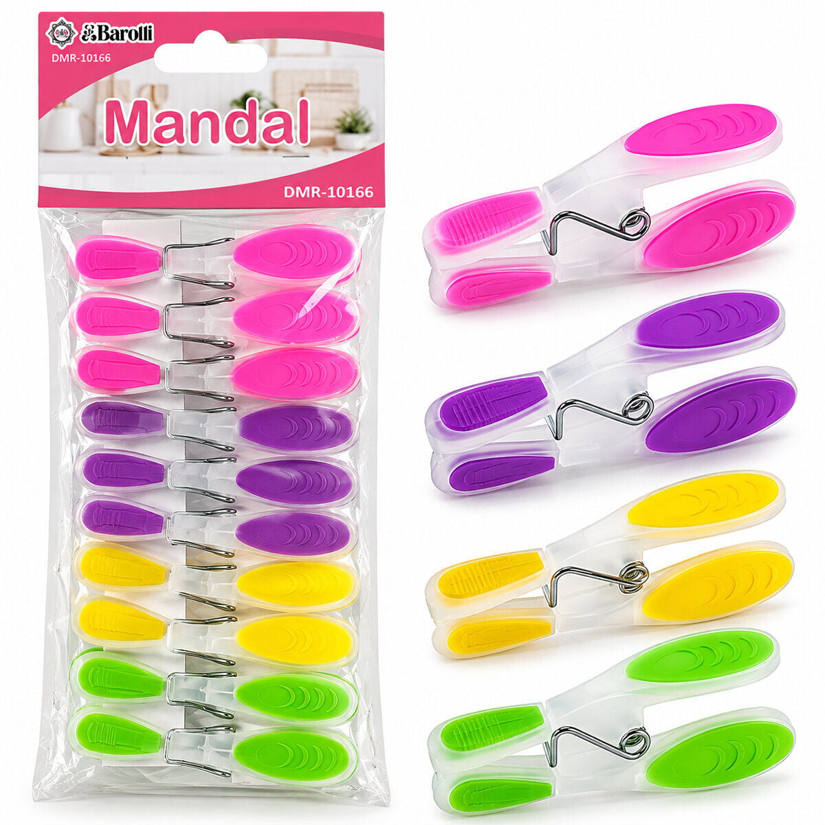 BAROTTİ DMR-10166 ( 10PCS ) ( RENKLİ SİLİKON AĞIZ & BAS-AÇ ) ( ŞEFFAF PLASTİK ) MANDAL*200