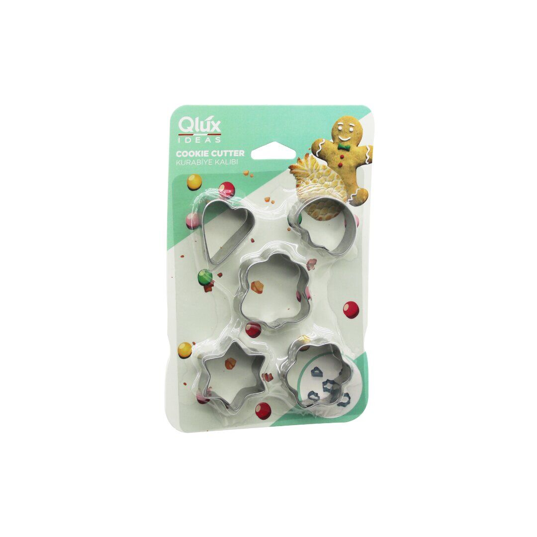 QLUX L-00156 ( 5PCS ) ( METAL ) KURABİYE KALIP ( KALP & YILDIZ & PAPATYA & AĞAÇ )*36