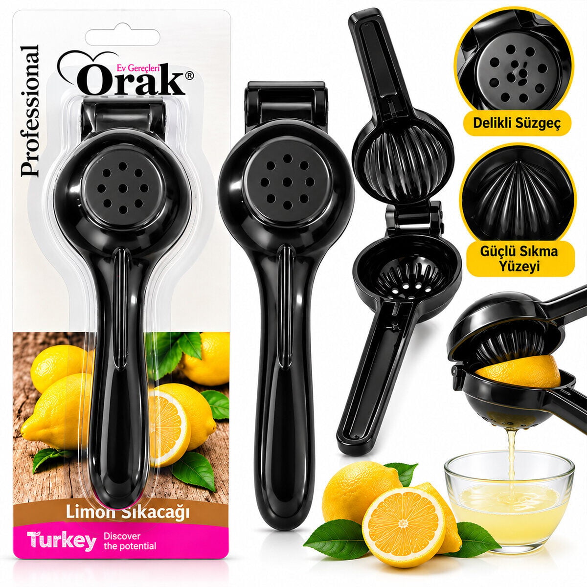 ORAK-328 LİMON SIKACAK ( SİYAH ) ( KOLLU PRES MODELİ ) ( DÖKÜM ) LİMON & MEYVE SIKACAK*72