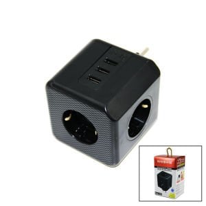 WINNBOSS-3440 TERMAL AKIM KORUMALI  ( 3LÜ PRİZ ) ( 3X USB ) DUVAR TİPİ PRİZ SİYAH ( 10A & 2500W )*52