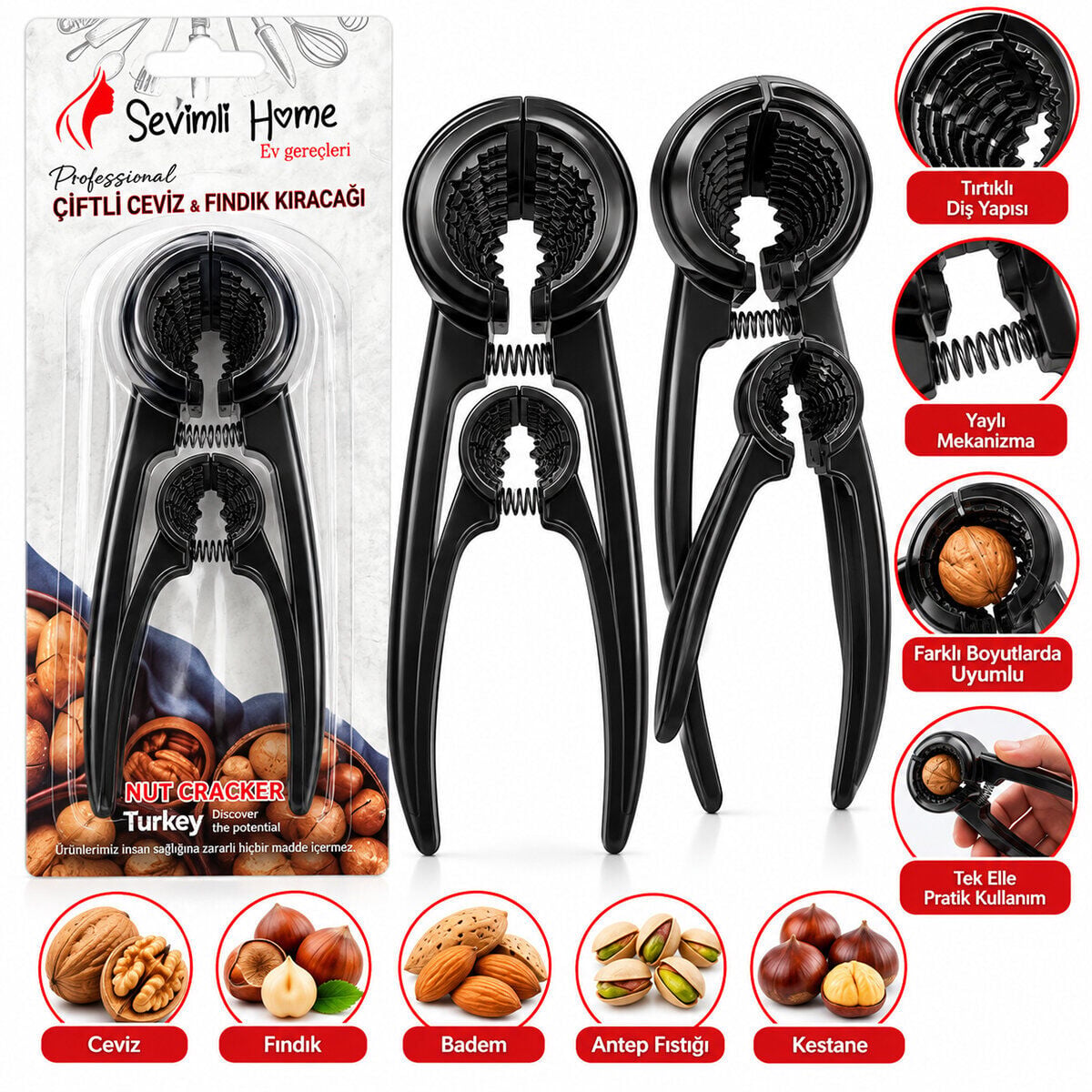 SEVİMLİ HOME-600 ( 2PCS SET ) ( DÖKÜM METAL ) ( FINDIK & CEVİZ ) KIRACAK*60