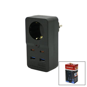 WINNBOSS-3438 TERMAL AKIM KORUMALI  ( 1XPRİZ ) ( 2X USB ) ( 2X TYPE-C ) DUVAR TİPİ PRİZ SİYAH ( 10A & 2500W )*103