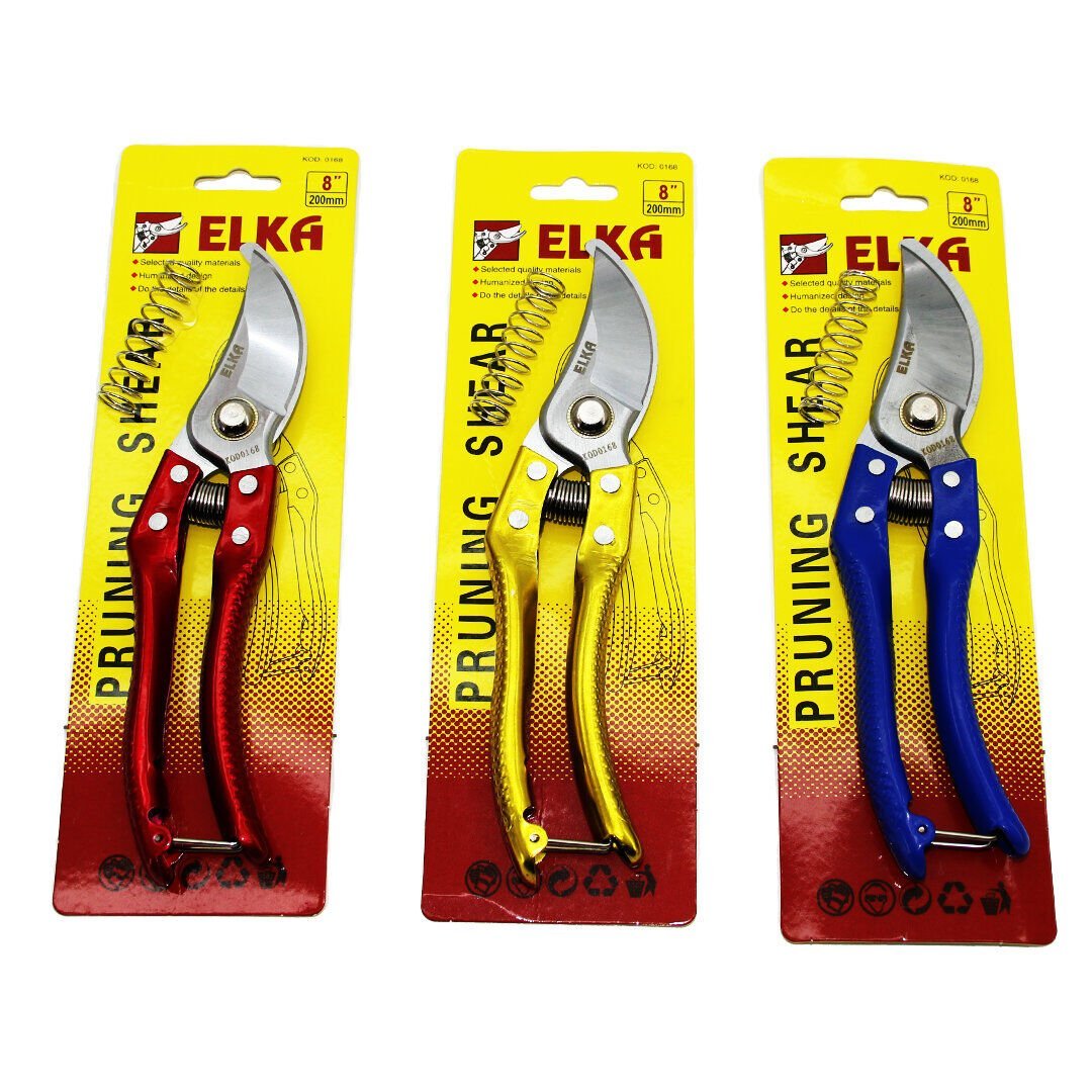 ELKA PRUNING SHEAR KOD-0168 ( GENİŞ AĞIZ ) ( 8'' -200MM ) ÇELİK BAĞ MAKASI ( YEDEK YAYLI )*12X10