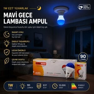 NİSALUCE EAMP-075 ( 1W ) ( E27 ) ( MAVİ ) YUVARLAK GECE LAMBASI LED AMPUL*10X10