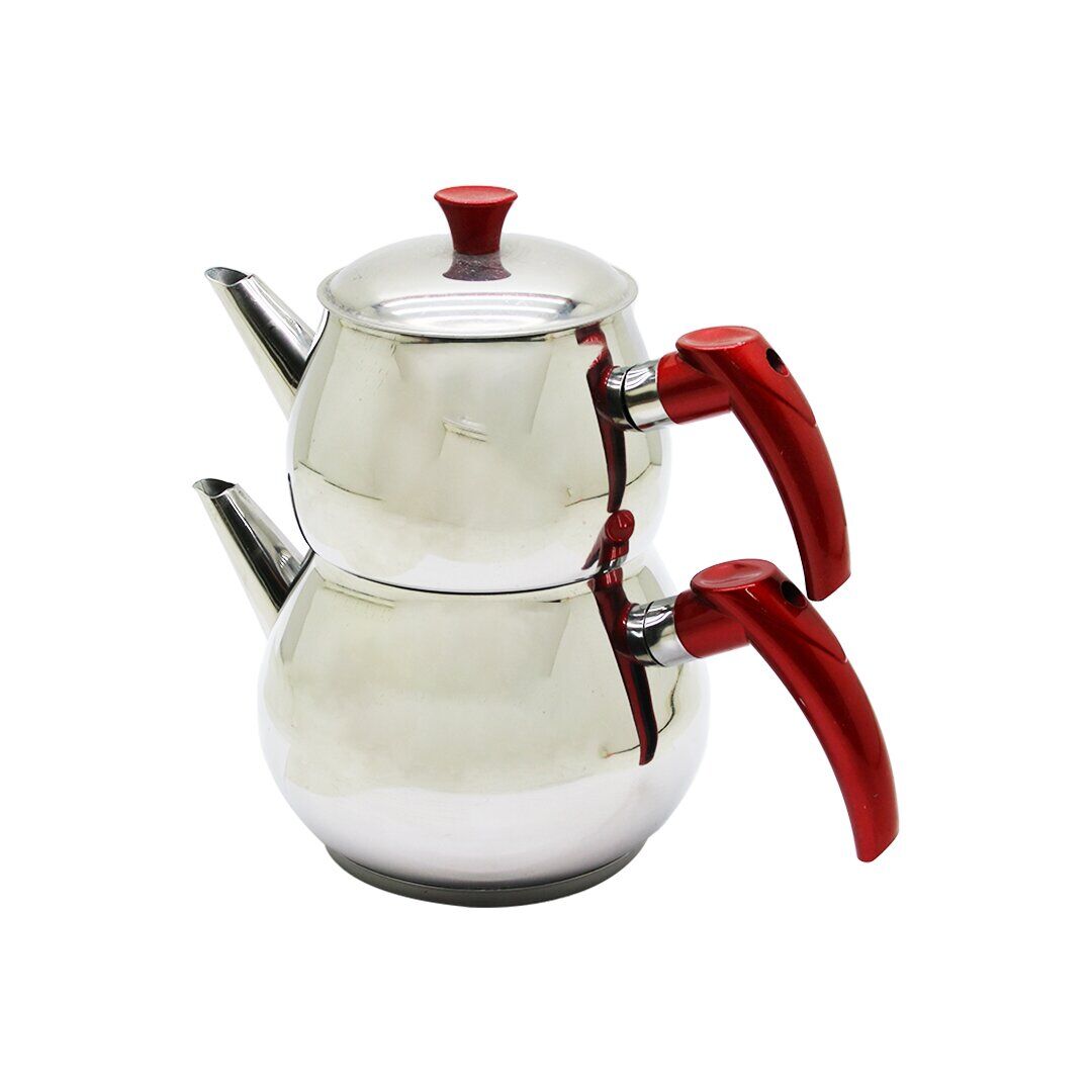 HÜNKARDEM ( ORTA BOY ) ( KÜRE ) ( ÇELİK ) ÇAYDANLIK SETİ ( RENKLİ BAKALİT KULP ) ( ÜST DEMLİK: 1LT & ALT SULUK: 2LT ) ( KENDİNDEN SÜZGEÇLİ )*8