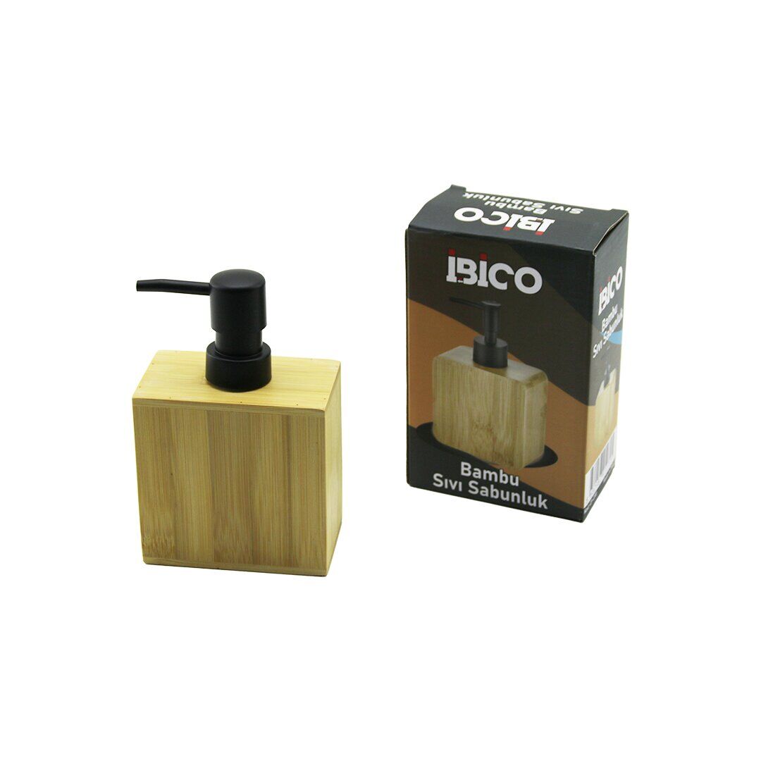 İBİCO İ21-070 ( DİKDÖRTGEN ) AHŞAP BAMBU SIVI SABUNLUK ( SİYAH PLASTİK POMPA ) ( 5.8 X 9.9CM & Y: 10CM )*48