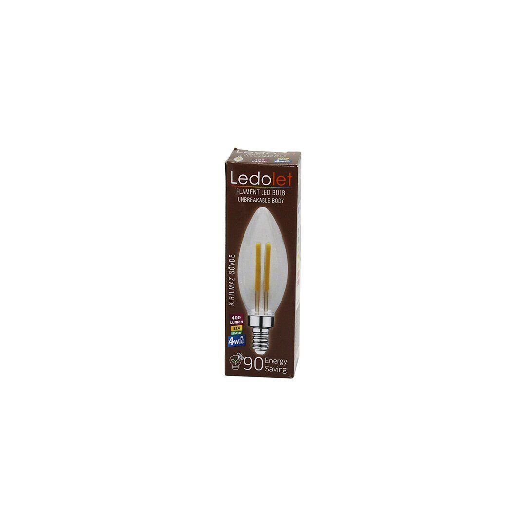 LEDOLET ( 4W=45W & E14 ) ( MUM ) FLAMENT LED RUSTİK AMPUL ( 400LUMEN & 3000K ) ( KIRILMAZ GÖVDE )*200