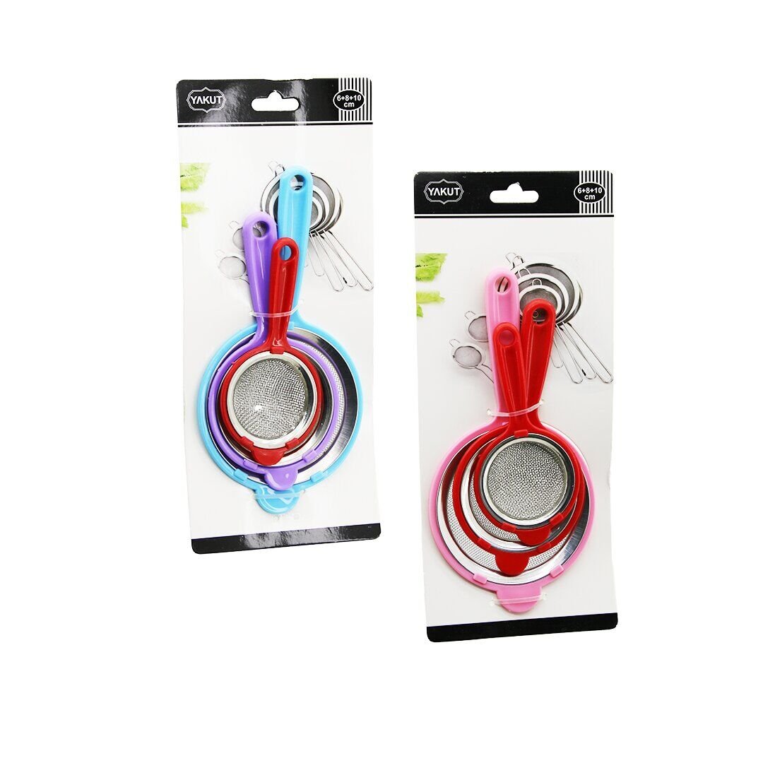YAKUT-12255 ( 3PCS SET ) ( MİNİ= 6CM-8CM-10CM ) TEL SÜZGEÇ ( RENKLİ PLASTİK SAP & ÇERÇEVE )*144