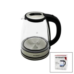 CROWN CRW-7204 ( CAM & LEDLİ ) KETTLE ( 1.8LT ) ( 1500W ) ( ÇELİK TABAN & KROM KAPAK ) (360° GÖVDE ) ( PLASTİK KULP )*6
