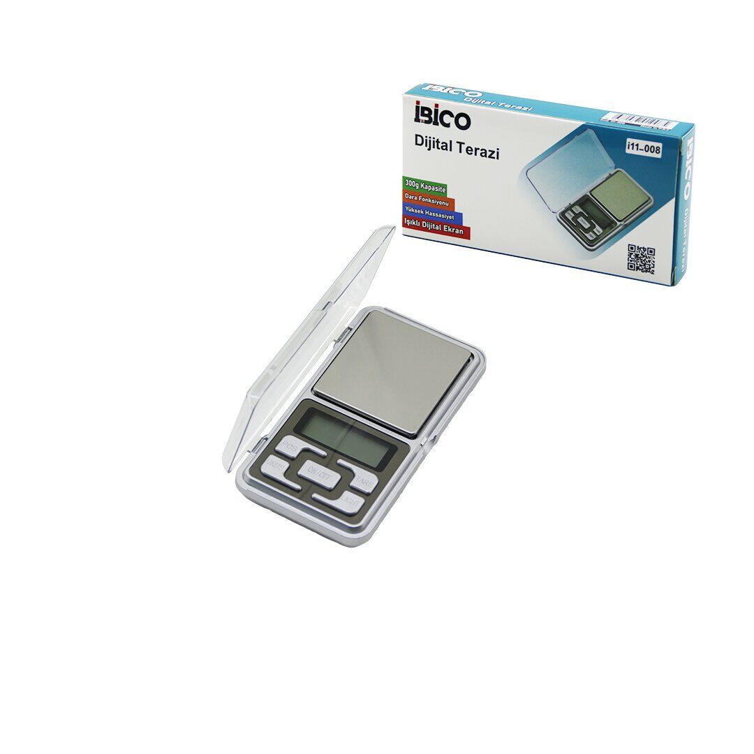 İBİCO İ11-008 (MİNİ=6X12CM) HASSAS TARTI & TERAZİ (300GR/0.01GR) (ŞEFFAF PLS.KAPAKLI & PİLLİ= 2PCS İNCE)*100