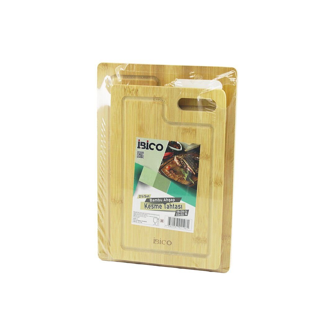 İBİCO İ22-196 ( 2PCS SET ) ( DÜZ KENARLI & KANALLI & OVAL KULPLU ) ( AHŞAP BAMBU ) KESİM PANOSU & KESME TAHTASI (18X28X1CM--22X32X1CM)*24