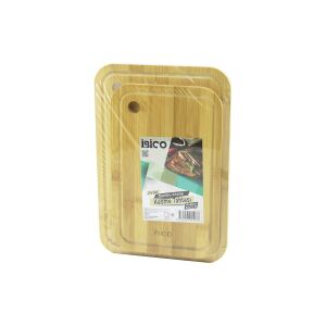 İBİCO İ22-197 (2PCS SET)(OVAL KENARLI & YUVARLAK DELİKLİ )AHŞAP BAMBU KESİM PANOSU & KESME TAHTASI (18X28X1CM--22X32X1CM)*24
