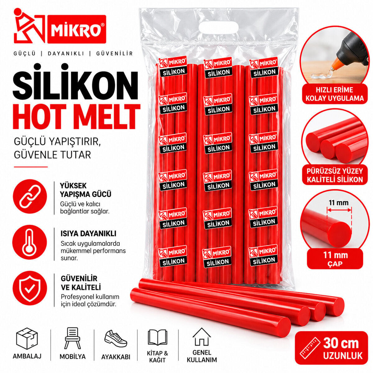 MİKRO HOT MELT ( KIRMIZI ) KALIN MUM SİLİKON ( 1KG )*1X25