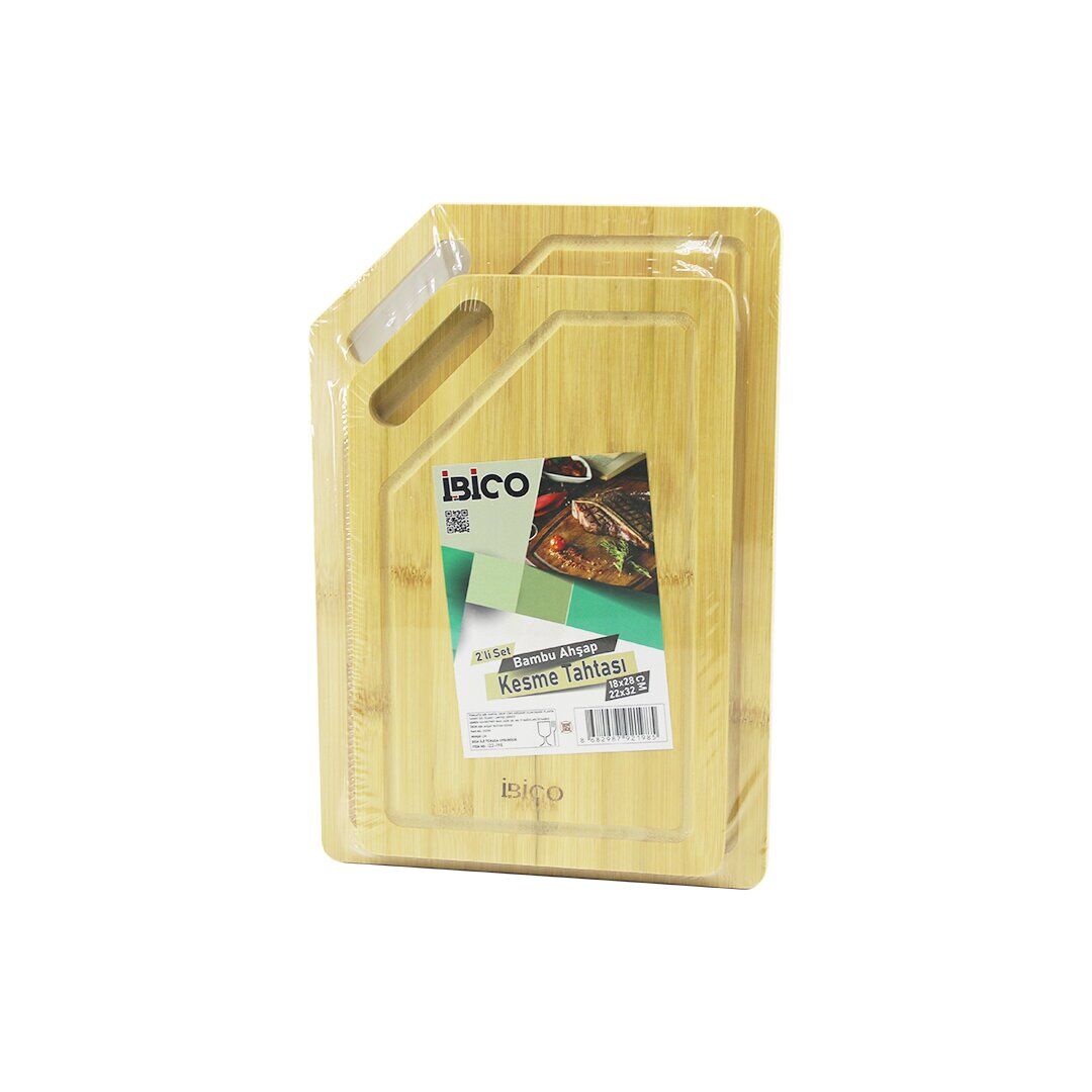 İBİCO İ22-198 (2PCS SET)(KIRIK KENARLI & OVAL DELİKLİ) AHŞAP BAMBU KESİM PANOSU & KESME TAHTASI (18X28X1CM--22X32X1CM)*24