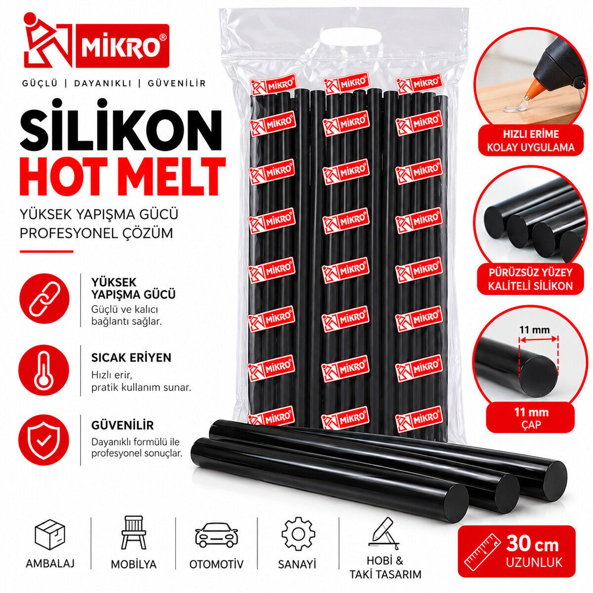 MİKRO HOT MELT ( SİYAH ) KALIN MUM SİLİKON ( 1KG )*1X25