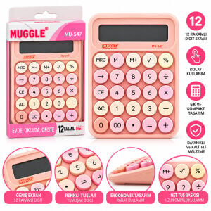 MUGGLE MU-547 ( PİLLİ & GÜNEŞ ENERJİLİ ) ( DAKTİLO TUŞ MODEL=RENKLİ ) ( 12 HANELİ ) HESAP MAKİNESİ*120