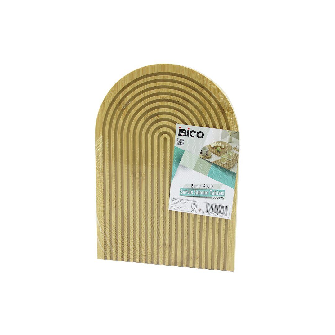 İBİCO İ22-213 (2İN1 KENAR=OVAL & DÜZ) (YARIM DAİRE) (ÇİFT TARAFLI=DÜZ & KANALLI) (AHŞAP BAMBU) SERVİS SUNUM TEPSİ & TAHTASI (22X32CM)*24
