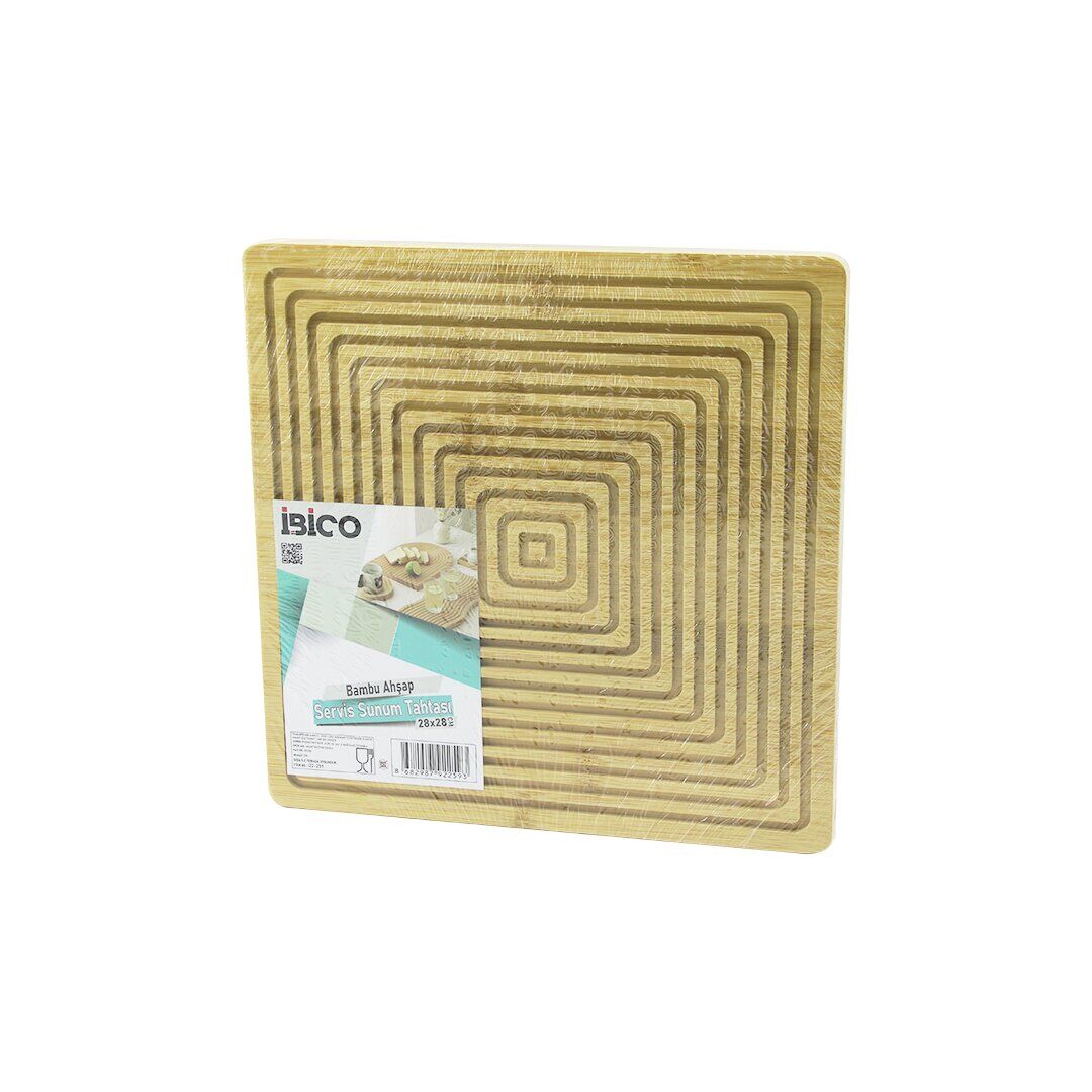 İBİCO İ22-259 ( KARE ) ( ÇİFT TARAFLI=DÜZ & KANALLI ) AHŞAP BAMBU SUNUM TEPSİ ( 28X28CM )*24