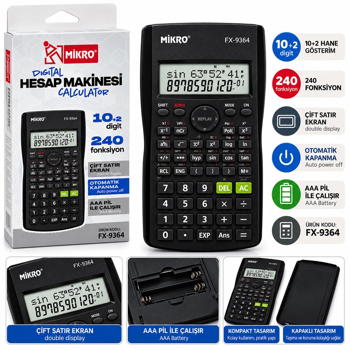 MİKRO FX-7154 DİJİTAL PRO HESAP MAKİNESİ SİYAH ( 10+2 HANELİ ) ( 240 FONKSİYON )*150