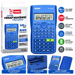 MİKRO FX-9364 ( MAVİ ) DİJİTAL PRO HESAP MAKİNESİ SİYAH ( 10+2 HANELİ ) ( 240 FONKSİYON )*120