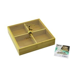 İBİCO İ22-263 ( KARE )( 4 BÖLMELİ=2IN1=BÖLMESİZ ÇOK AMAÇLI KUTU ) AHŞAP BAMBU SERVİS SUNUM TEPSİ & TAHTASI ( 22X22X5CM )*24