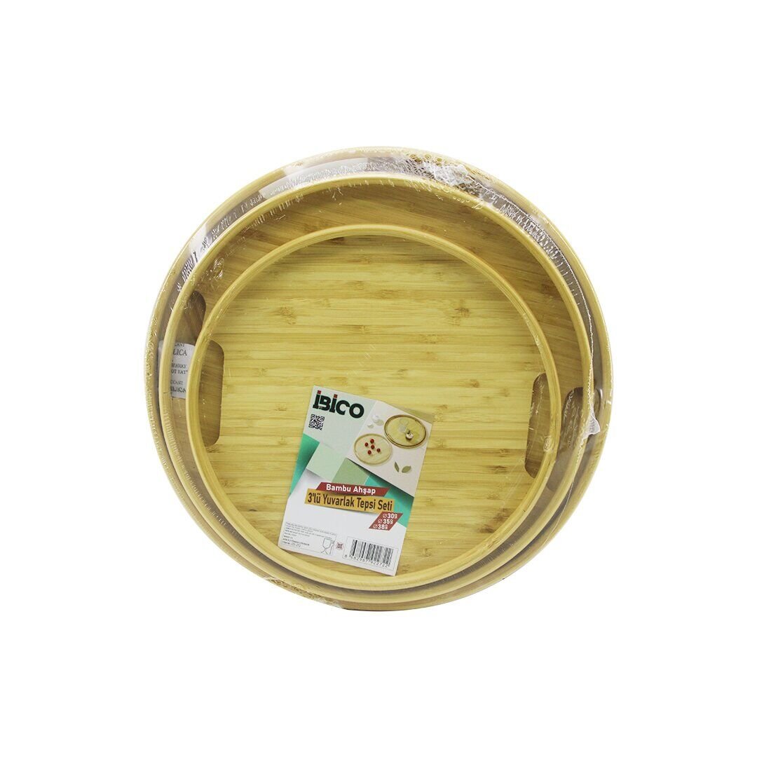 İBİCO İ22-272 ( YUVARLAK & 3 BOY ) BAMBU AHŞAP TEPSİ SETİ ( 30--35--38CM )*12