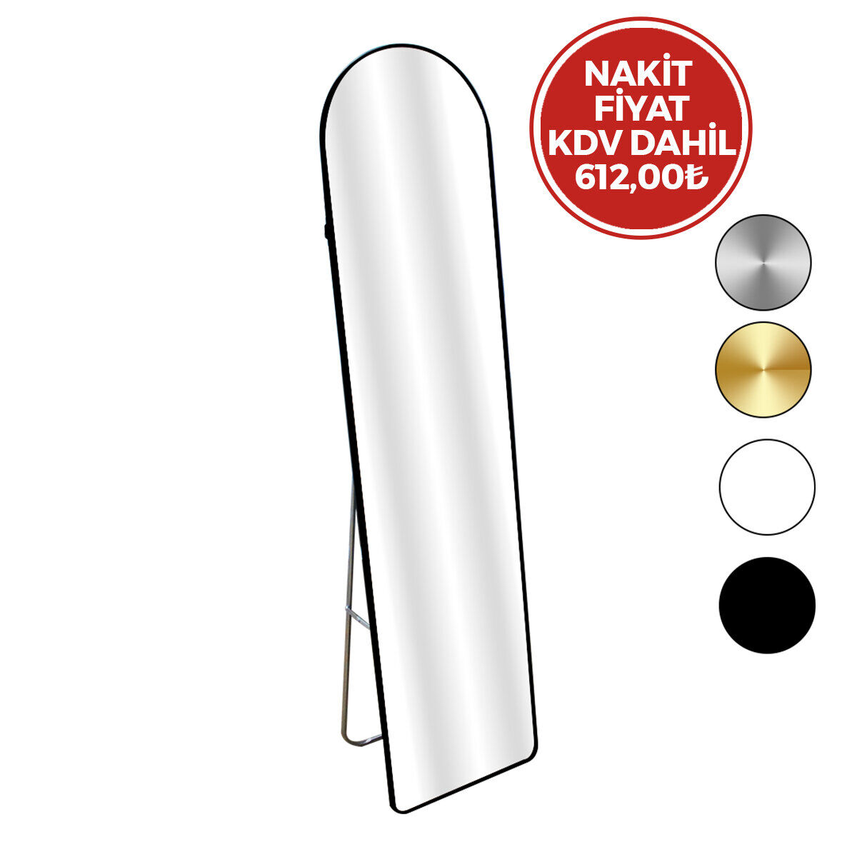 İBİCO İ15-064 ( OVAL=ÜST KENAR ) ( BOY ) AYNASI ( MİX RENKLİ ) ( 2İN1 KULLANIM= AYAKLI (AÇ-KAPA) & DUVARA MONTE ) ( 36X146CM )*6=K