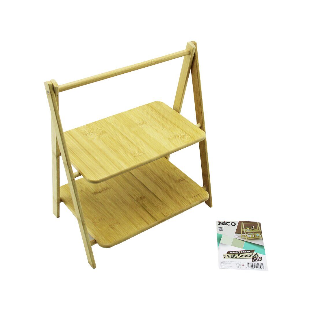 İBİCO İ22-253 ( STAND & AYAKLI ) ( 2 KATLI ) AHŞAP & BAMBU SERVİS SUNUM TAHTASI ( 18X28CM -- 22X28CM )*12