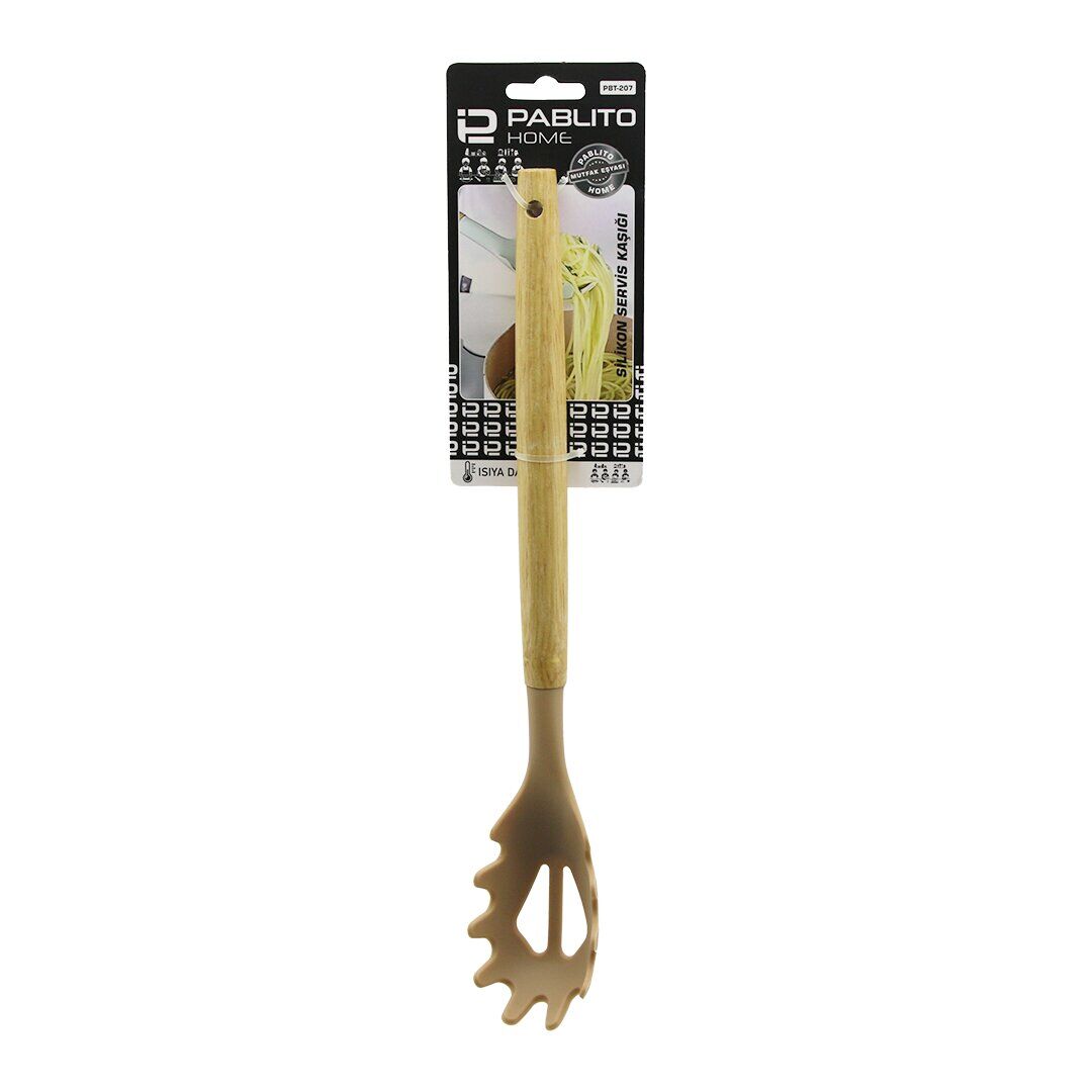 PABLITO HOME PBT-207 ( 30.7CM ) ( SİLİKON ) ( MAKARNA SERVİS KAŞIK ) ( AHŞAP BAMBU SAP )*24X6