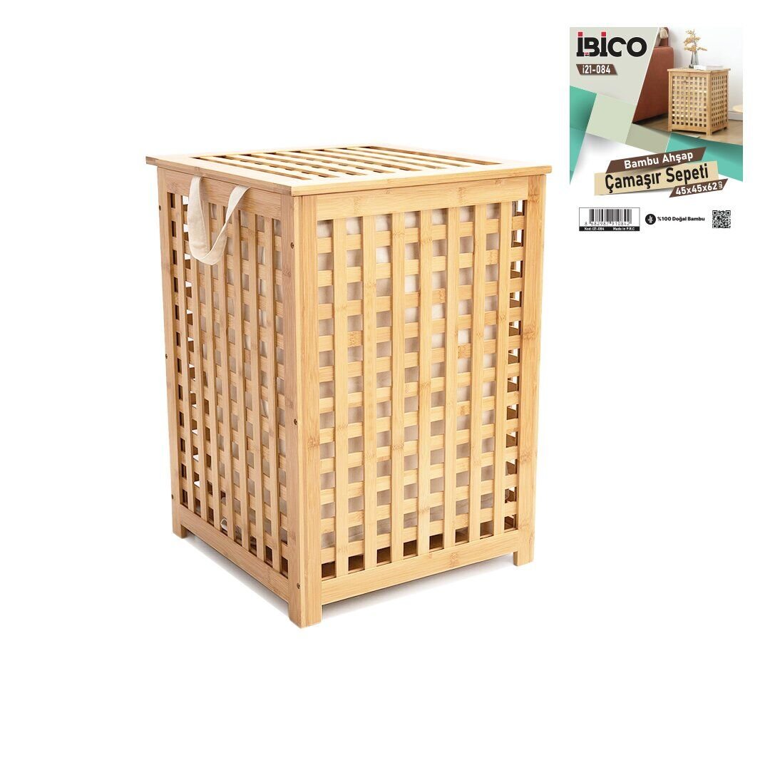 İBİCO İ21-084 ( AHŞAP BAMBU ) KİRLİ ÇAMAŞIR SEPET ( KUMAŞ ÇANTALI ) ( SEPET=45X45X62CM )*6
