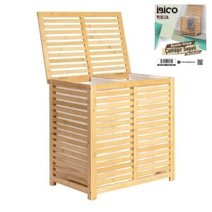 İBİCO İ21-085 LAUNDRY BASKET (AHŞAP BAMBU) KİRLİ ÇAMAŞIR SEPET (KUMAŞ ÇANTALI) (SEPET=50X38X55CM)*6